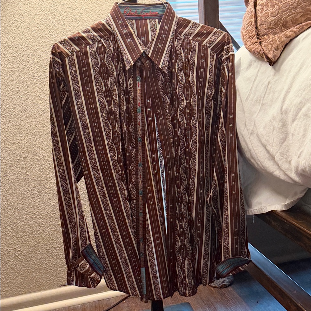 Robert Graham Brown Patterned Button Down Shirt - image 6